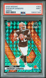 Graded 2025 Panini Mosaic Shedeur Sanders #302 Green Rookie RC Football Card PSA 9 Mint