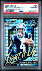 Graded 2025 Panini Mosaic Tetairoa McMillan #24 Light It Up Mosaic Rookie RC Football Card PSA 10 Gem Mint