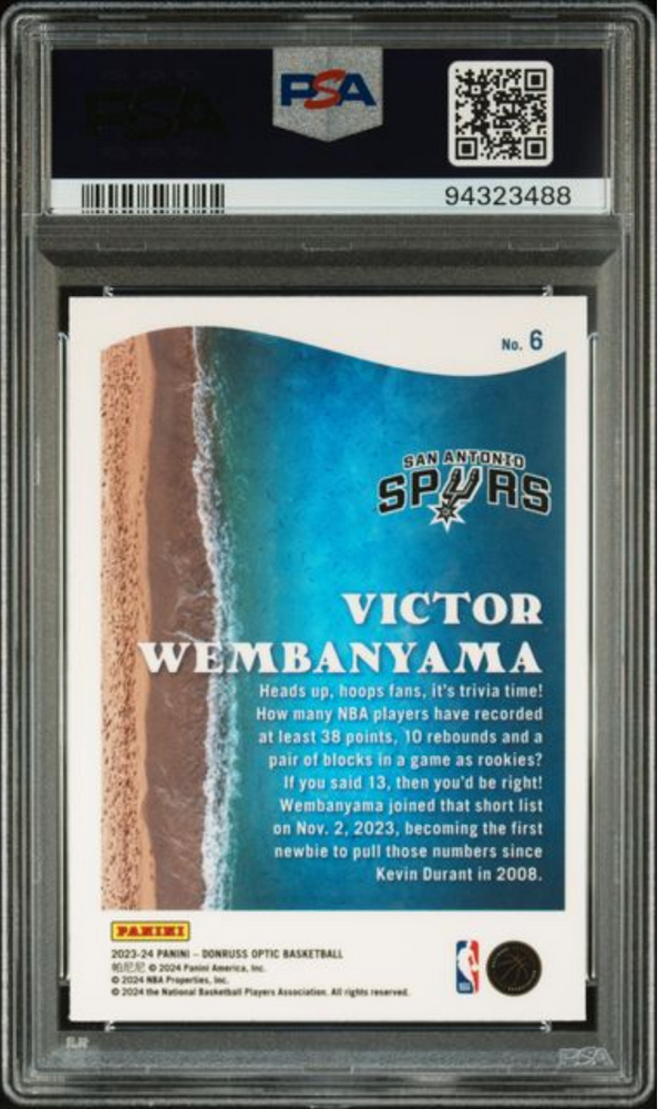 Graded 2023 Panini Donruss Optic Victor Wembanyama #6 Splash Rookie RC Basketball Card PSA 10 Gem Mint