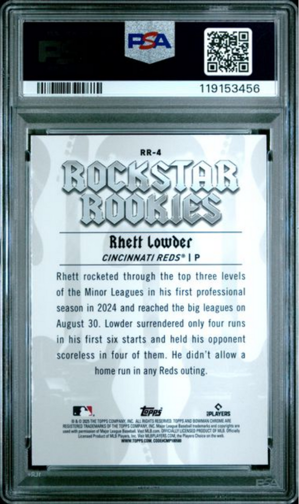 Graded 2025 Topps Bowman Rhett Lowder #RR4 Rockstar Rookies Rookie RC Baseball Card PSA 10 Gem Mint