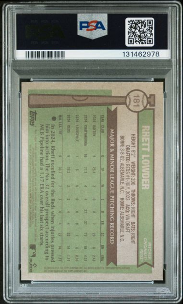 Graded 2025 Topps Heritage Rhett Lowder #181 Bicentennial /200 Rookie RC Baseball Card PSA 10 Gem Mint
