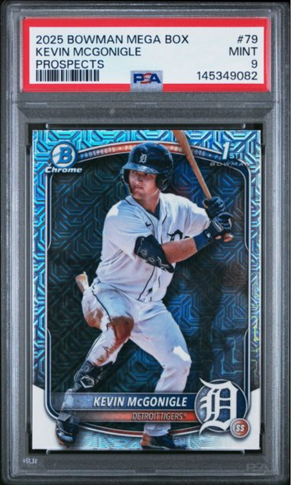 Graded 2025 Topps Bowman Mega Box Kevin McGonigle #79 Prospects Rookie RC Baseball Card PSA 9 Mint