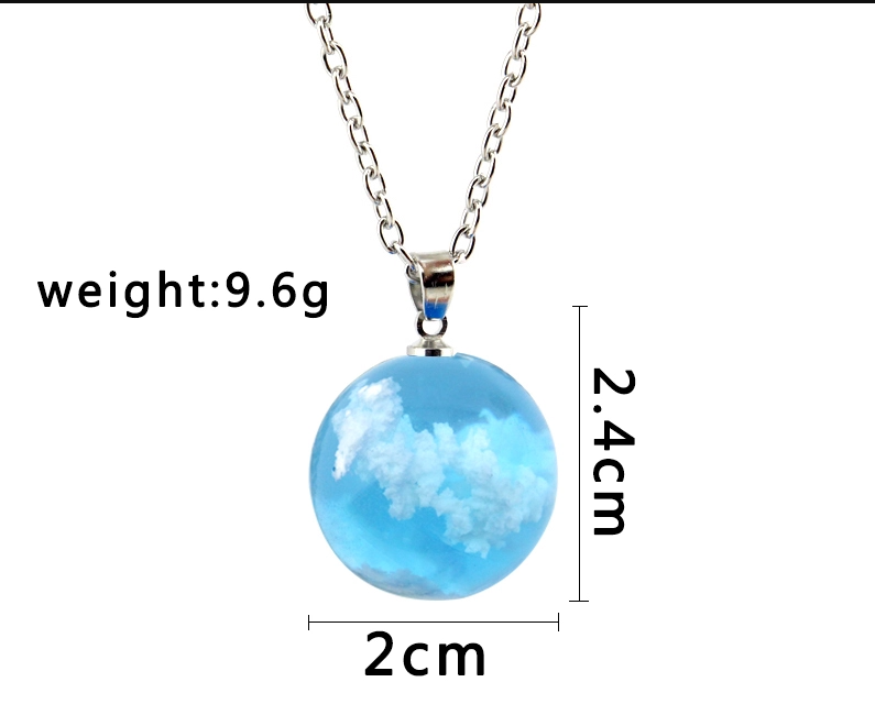 Cloudy Sky Blue Resin Sphere Necklace Pendant White Clouds (Online Only)