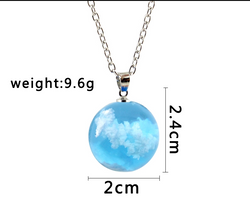 Cloudy Blue Sky Resin Sphere Necklace Pendant White Clouds (Online Only)
