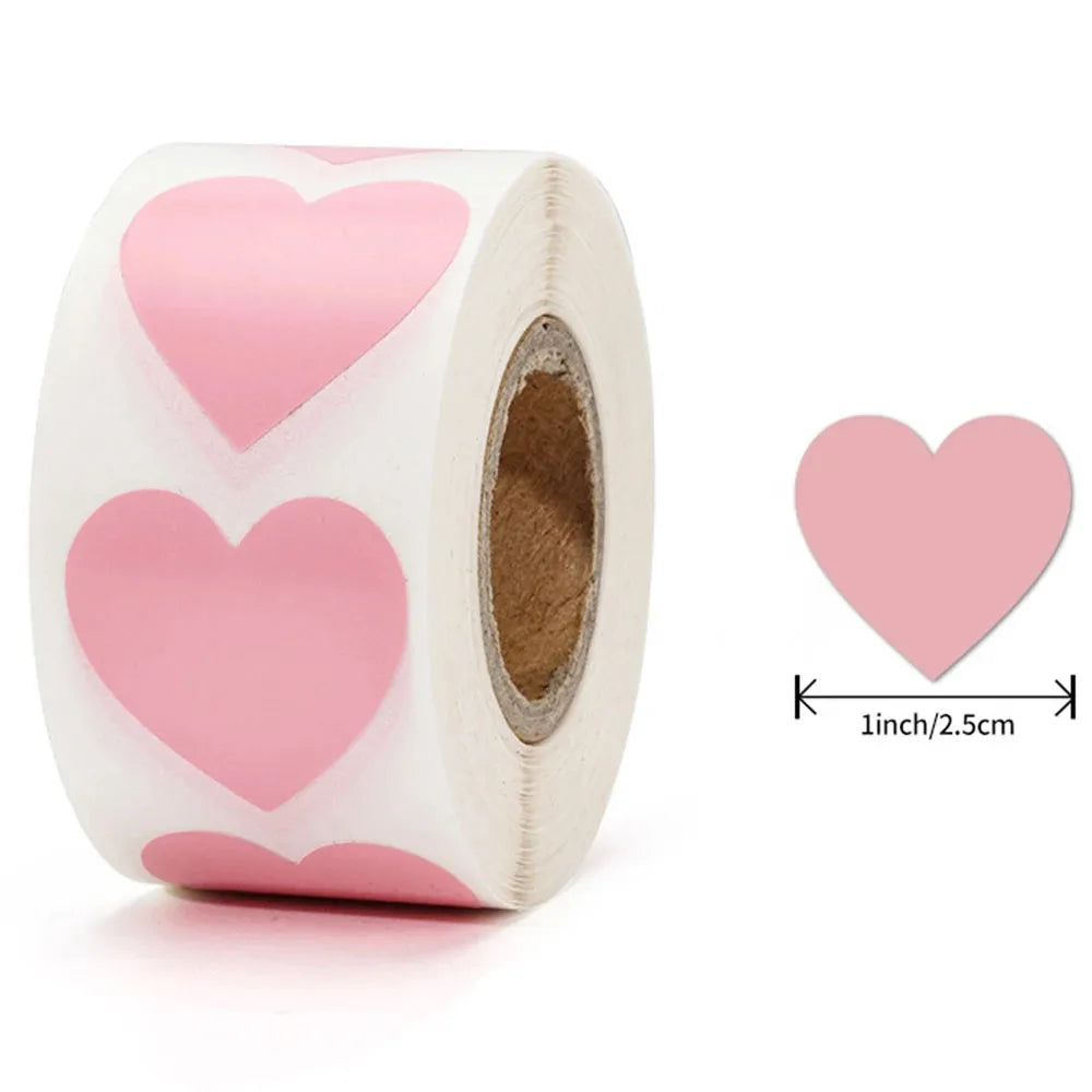 500Pcs/Roll DlY Writing Pink Heart Stickers 2.5cm/1.0in DlY Decoration Perfect For Notebook PC Pad Fridge Gift Seal Labels (Online Order Only)