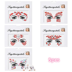 5Pcs Coloful Glitter Face Jewelry Sticker Crystal Eye Body Face Jewels Bady Makeup Tools Temporary Self-Adhesive Nail Rhinestone (ONLINE ORDER ONLY)