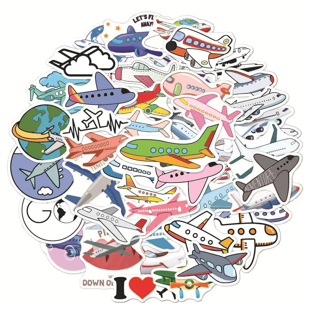 10/50PCS Aircraft Stickers Children's Toys Vehicle Airplane Stickers for Luggage Skateboard Laptop Home Refrigerator Decoration (ONLINE ORDER ONLY)