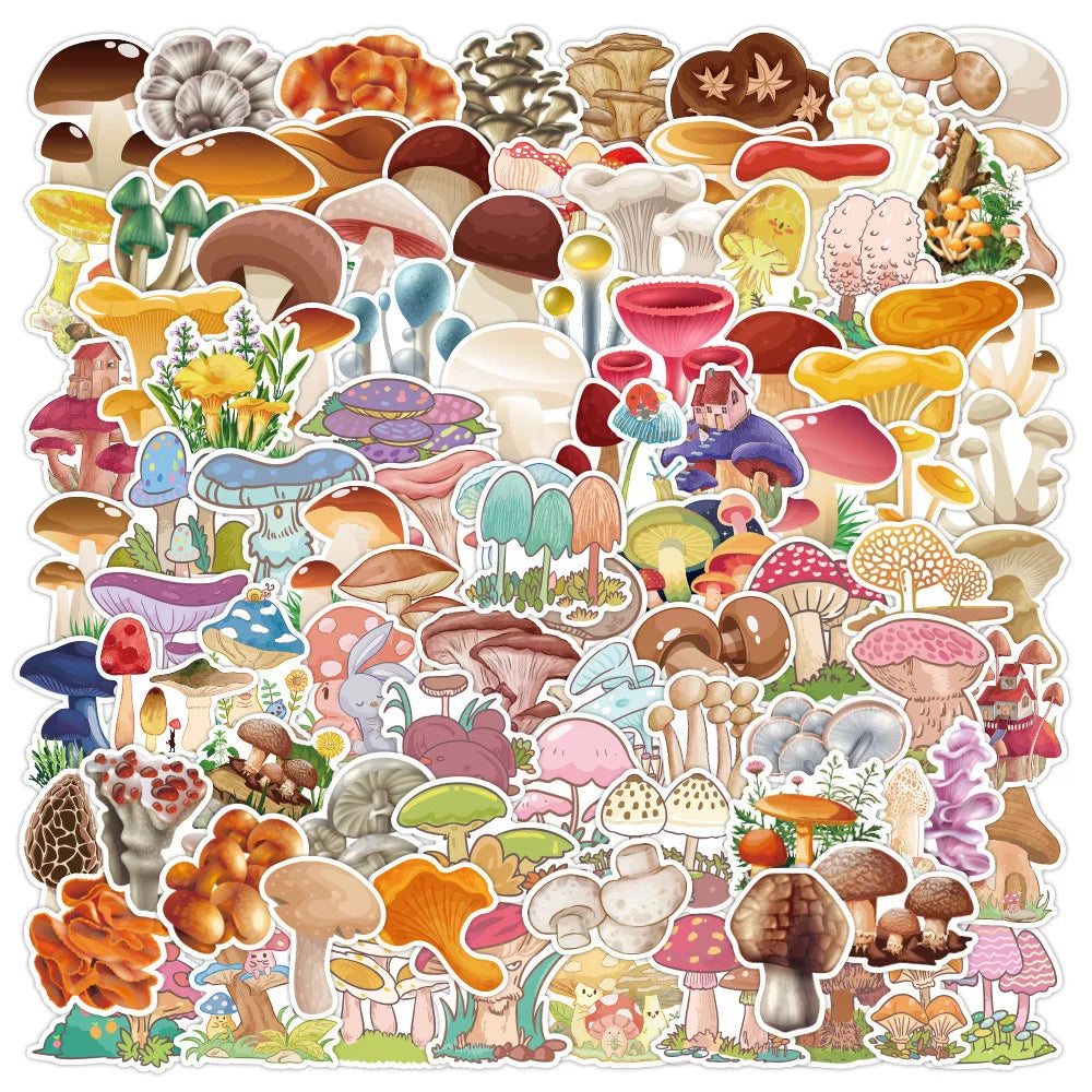 Cartoon Mushroom Stickers for Laptop Phone Scrapbook Luggage Guitar Kids (Online Order Only)