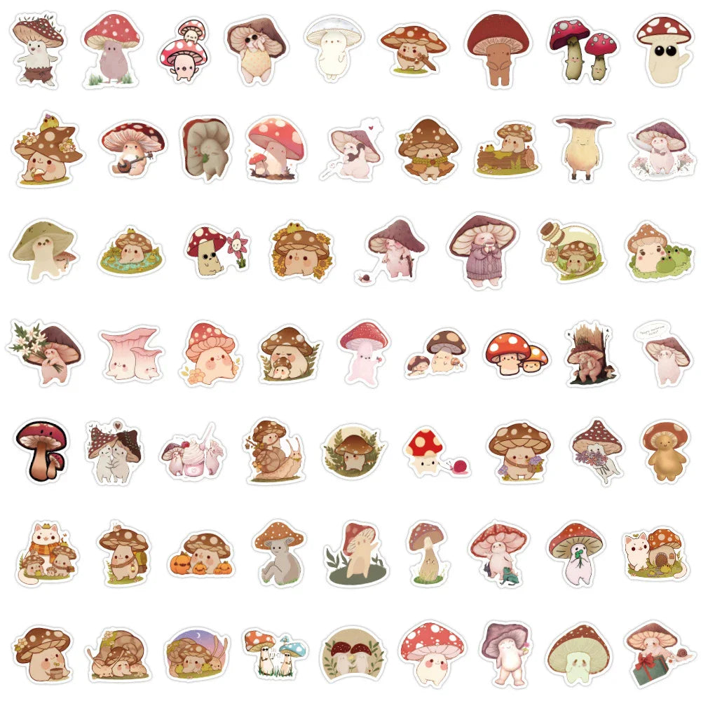 10/30/60pcs Retro Cute Mushroom Cartoon Stickers Decals Laptop Suitcase Phone Guitar Scrapbook Decoration Sticker for Kids Toys (ONLINE ORDER ONLY)