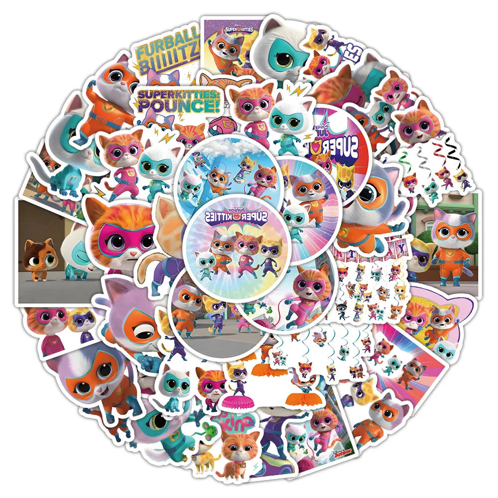 10/30/50PCS Super Kitties Stickers Cute Cartoon Sticker Kids Toy DIY Luggage Laptop Phone Guitar Car Bike Skateboard Decals Gift (ONLINE ORDER ONLY)