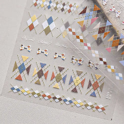 French Style Colorful Square Grid Rhombus Stripe Bowknot Line 3D Self Adhesive Nail Art Stickers Shiny Rhinestone Manicure Decal (Online Order Only)