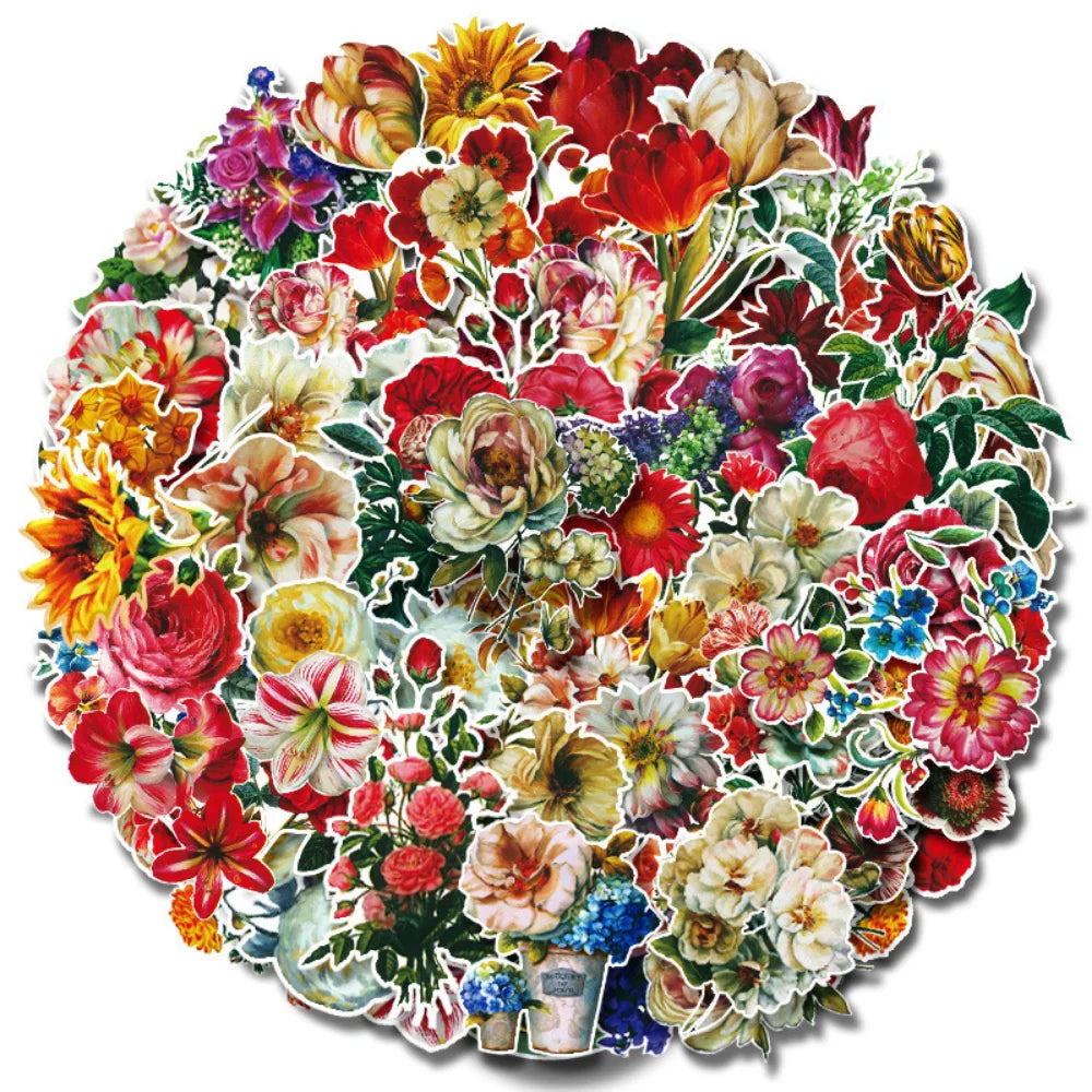 10/50Pcs Cartoon Flower Plants Stickers Laptop Skateboard Decoration Styling Vinyl Decals DIY scrapbooking album Sticker (ONLINE ORDER ONLY)