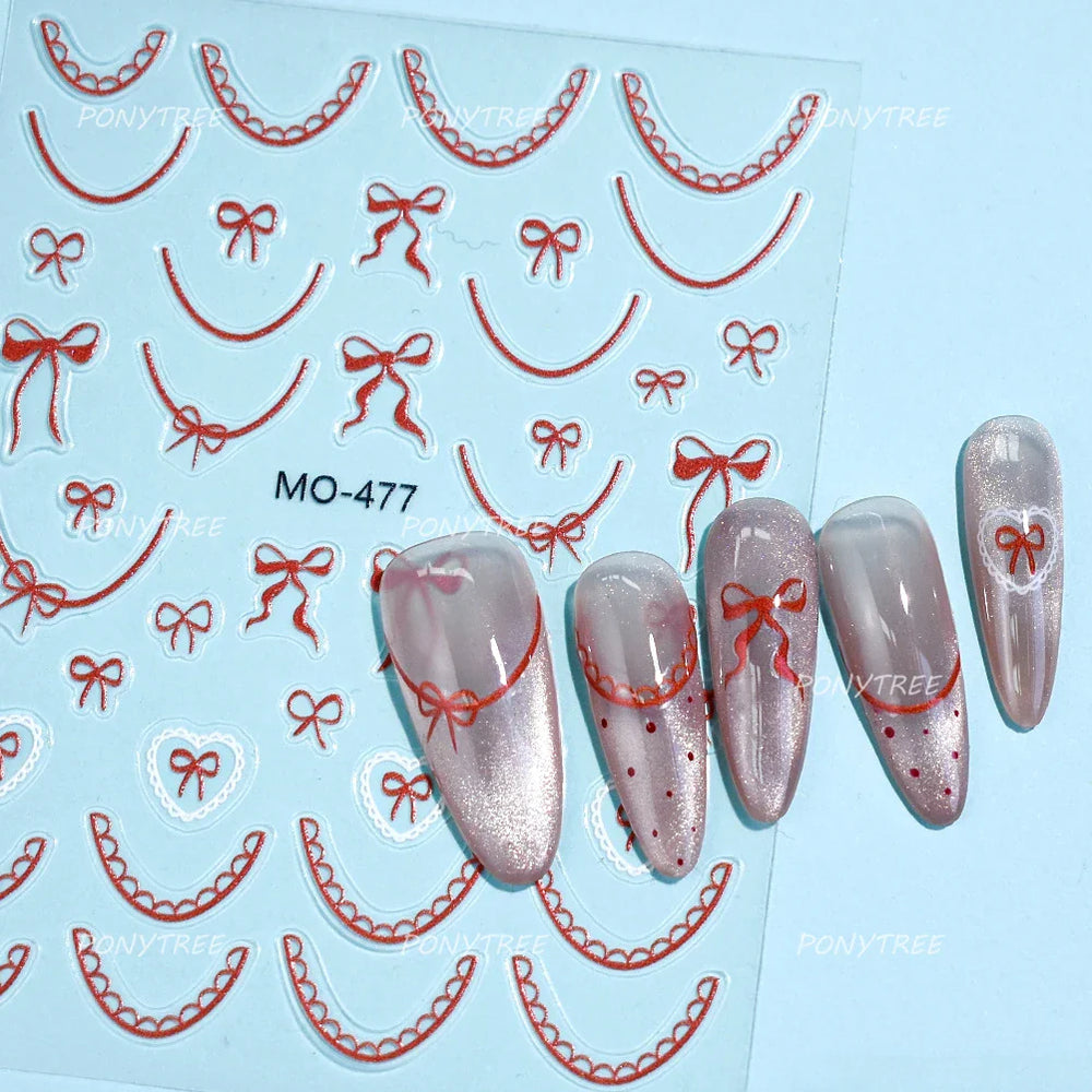 Gold Silver White Black Pink Blue Bowknot Ribbon Flat 3D Line Gird Strap Tie Elegant Charming Nail Art Stickers Manicure Decals (ONLINE ORDER ONLY)
