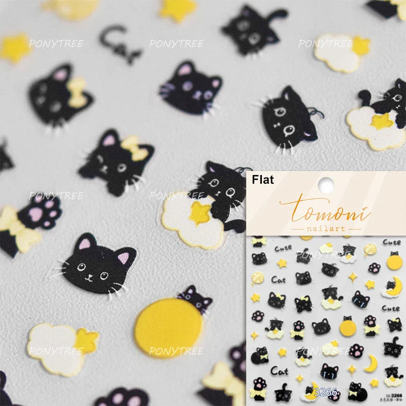 Cartoon Black Kitten Cute Cat Star Moon Bowknot Cat's Paw Flaky Cloud Self Adhesive Nail Art Decoration Stickers Manicure Decals (ONLINE ORDER ONLY)