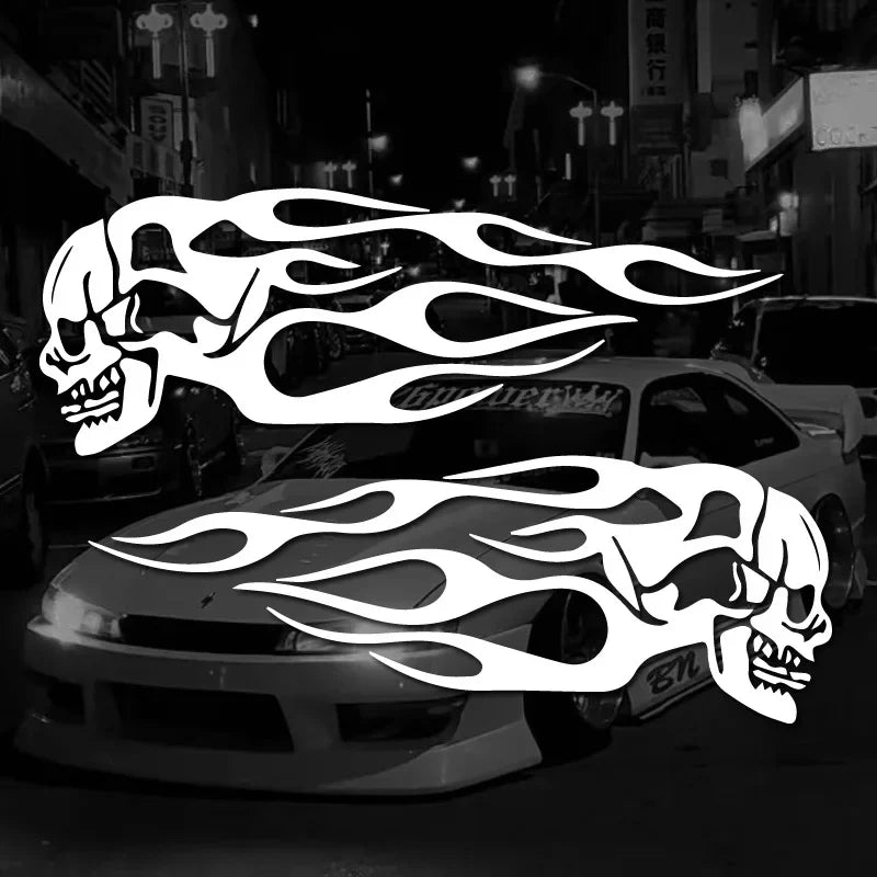 2Pcs Skull Flames Badge Car Stickers, Fashion Waterproof Vinyl Decal Car Styling Decoration Accessories Auto Sticker (ONLINE ORDER ONLY)