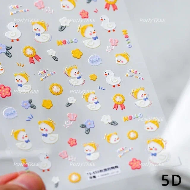Cute Duck Pear Bowknot Mini Flower Duckling Line Bow Photo Frame Seal Stamp Figure Self Adhesive Nail Art Sticker Manicure Decal (ONLINE ORDER ONLY)
