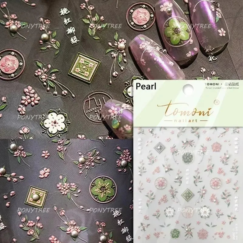 Peony Paeonia Lactiflora Rich Glory Flower Butterfly Ancient Fan Tassels Caved Window Adhesive Nail Art Sticker Manicure Decals (ONLINE ORDER ONLY)