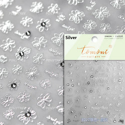 Hot Stamping Laser Silver Pink White Flower Rhinestone Pearl Irregular Petal Adhesive Nail Art Decoration Sticker Manicure Decal (ONLINE ORDER ONLY)
