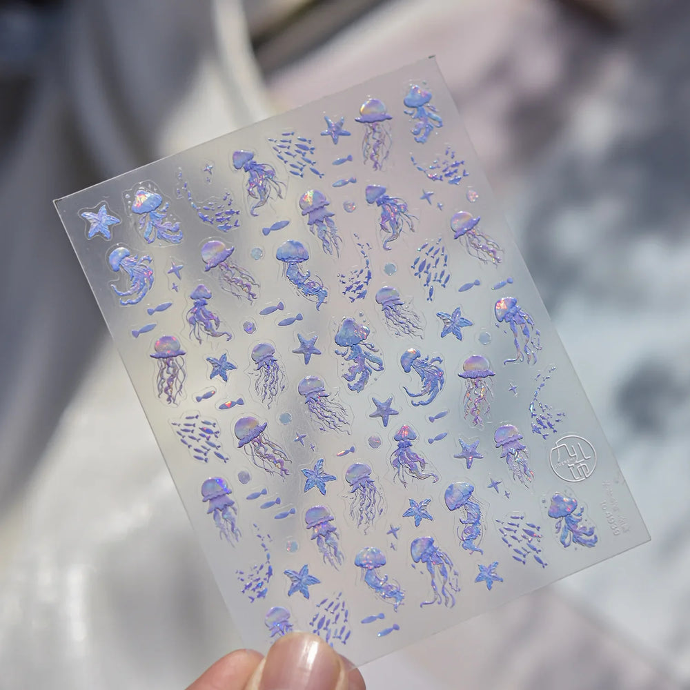 Jellyfish Schools of Fish Shoal Mermaid Tail Seahorse Dreamy Ocean Starfish Shell Coral Adhesive Nail Art Sticker Manicure Decal (ONLINE ORDER ONLY)