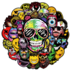 50Pcs Cool Horror Skull Stickers Waterproof for Phone Skateboard Guitar Laptop Car Motorcycle Helmet Decals Graffiti Toys (ONLINE ORDER ONLY)