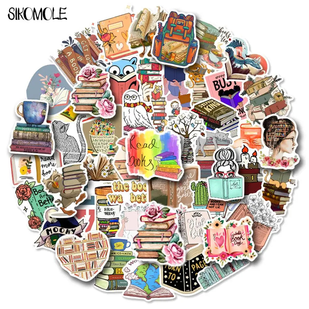 Diary Book Reading Stickers 10/30/50PCS Notebook Motorcycle Skateboard Computer Luggage Decal (Online Order Only)