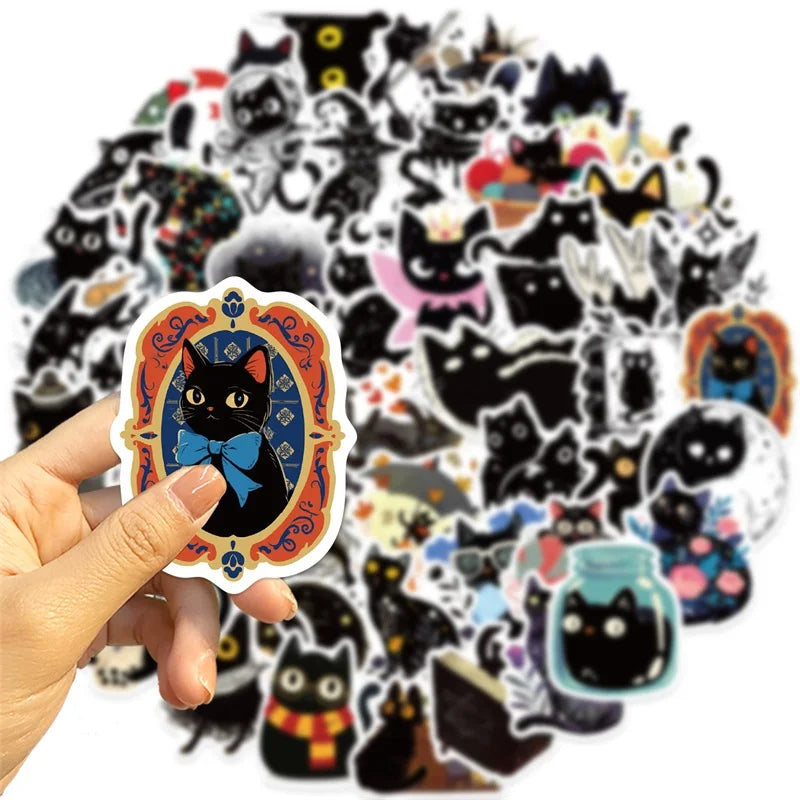 10/30/50PCS Cartoon Black Star Cat PVC Sticky Sticker Aesthetic DIY Stationery Decoration Scrapbooking School Supplies for Kids (ONLINE ORDER ONLY)