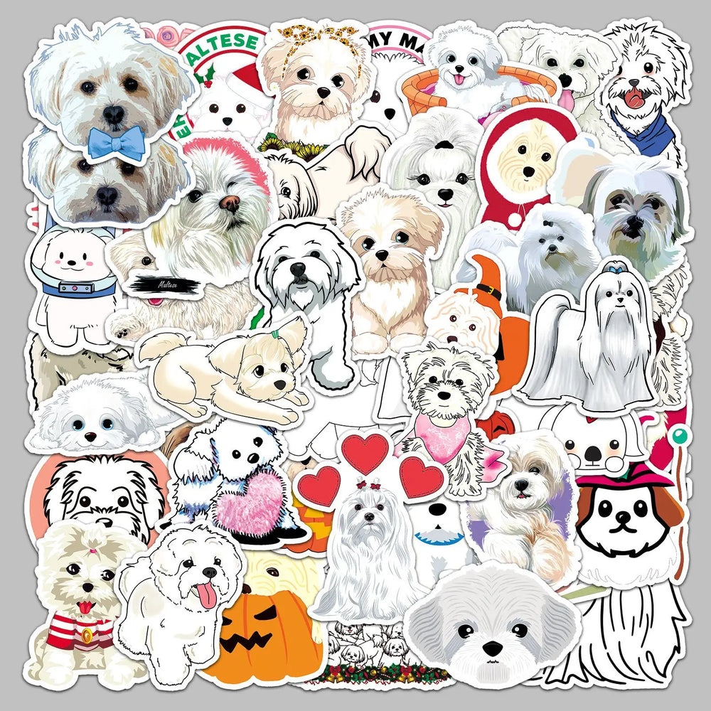 50pcs Cute Maltese Dog Cartoon Stickers for Helmet, Wall, DIY Decoration (Online Order Only)
