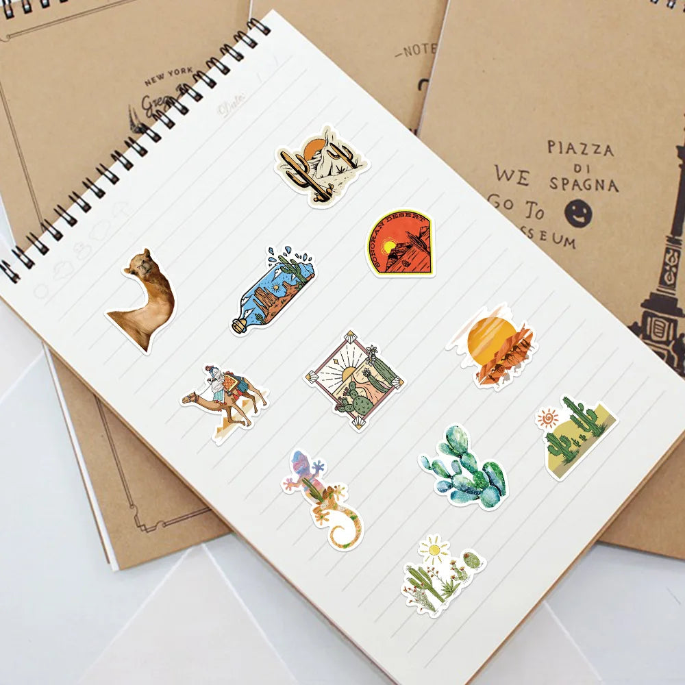 50Pcs Cartoon Desert Outdoor Geography Stickers Guitar Kids DIY TOY Car Moto Skateboard Snowboard Luggage Decal Sticker (Online Order Only)
