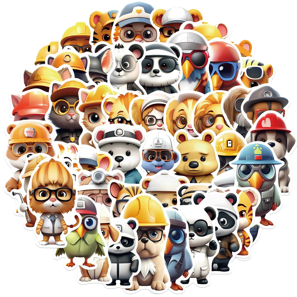 50pcs Professional Animals With Glasses Stickers Cute Decals Decoration DIY Skateboard Scrapbook Laptop Fridge Car Kids Toy (ONLINE ORDER ONLY)