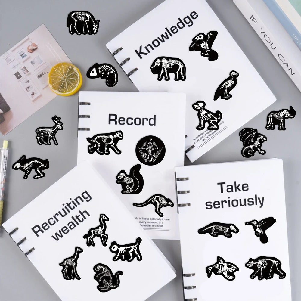 56pcs Animal Skeleton Cool Stickers for Laptop Scrapbook Waterproof Cartoon Graffiti Decals Dark Sticker Toys Decor (Online Order Only)