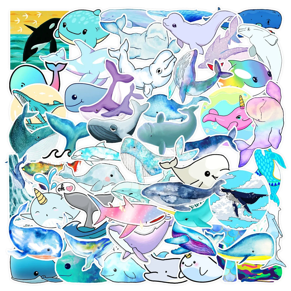 50pcs Cute Whale Cartoon Stickers for Helmet, Wall, DIY Decoration (ONLINE ORDER ONLY)