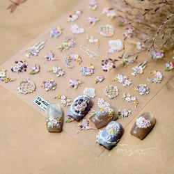 Romantic Flowers Bouquet Butterfly Rose Bowknot Candlestick Wreath Love Heart 5D Self Adhesive Nail Art Stickers Manicure Decals (Online Order Only)