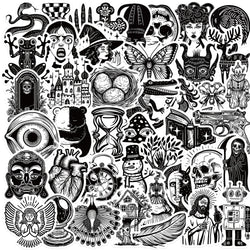 50PCS Gothic Black White Stickers Vintage Suitcase Laptop Waterproof Decals (ONLINE ORDER ONLY)