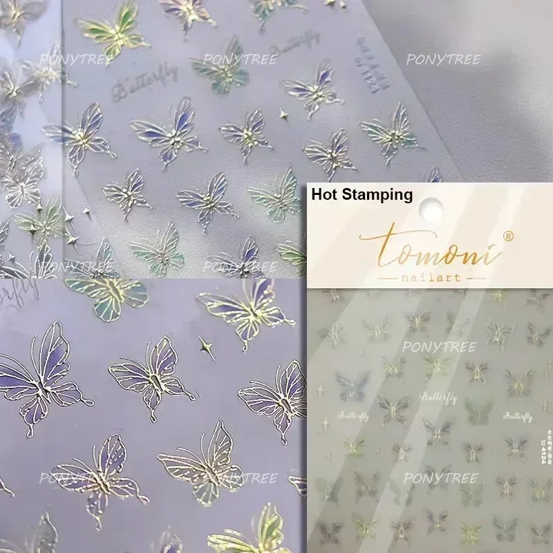 Charming Delicate Sapphire Color Blue Black Stroke Butterfly Jelly Relief Rhinestone Adhesive Nail Art Stickers Manicure Decals (Online Order Only)