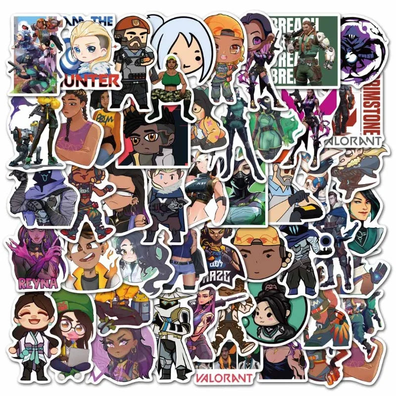 50pcs VALORANT Sticker Pack for Luggage, Water Bottles, Phones, Laptops, Cars, Scooters, Fridges (Online Order Only)