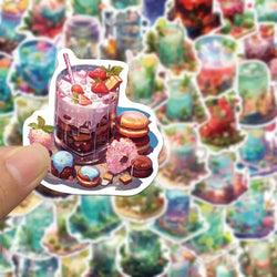 10/30/50pcs INS Style Art Drink Aesthetic Stickers Cartoon Plant Decals Kids Toys DIY Laptop Phone Scrapbook Decoration Sticker (ONLINE ORDER ONLY)