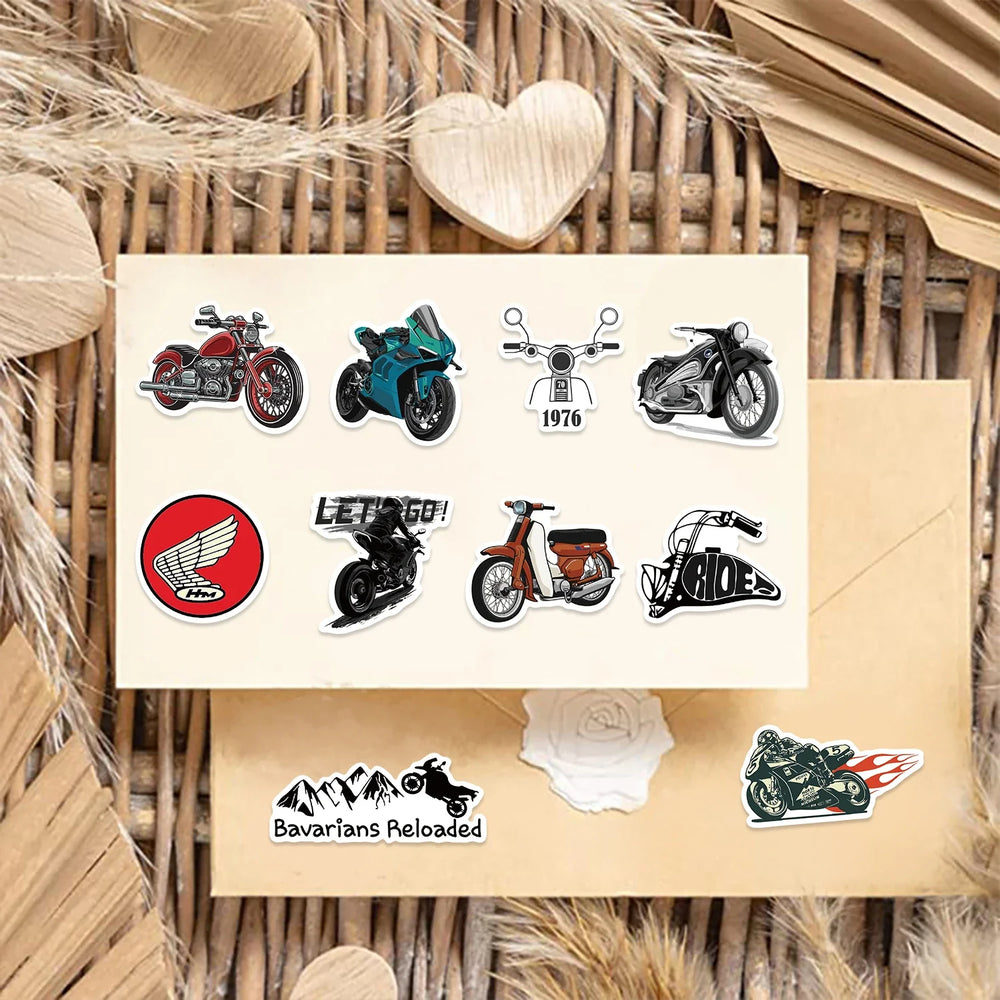 50Pcs Fashion Vintage Motorcycle Stickers Retro Aesthetic Bike Phone Car Skateboard Laptop Sticker Decal Classic Kids Toy (ONLINE ORDER ONLY)