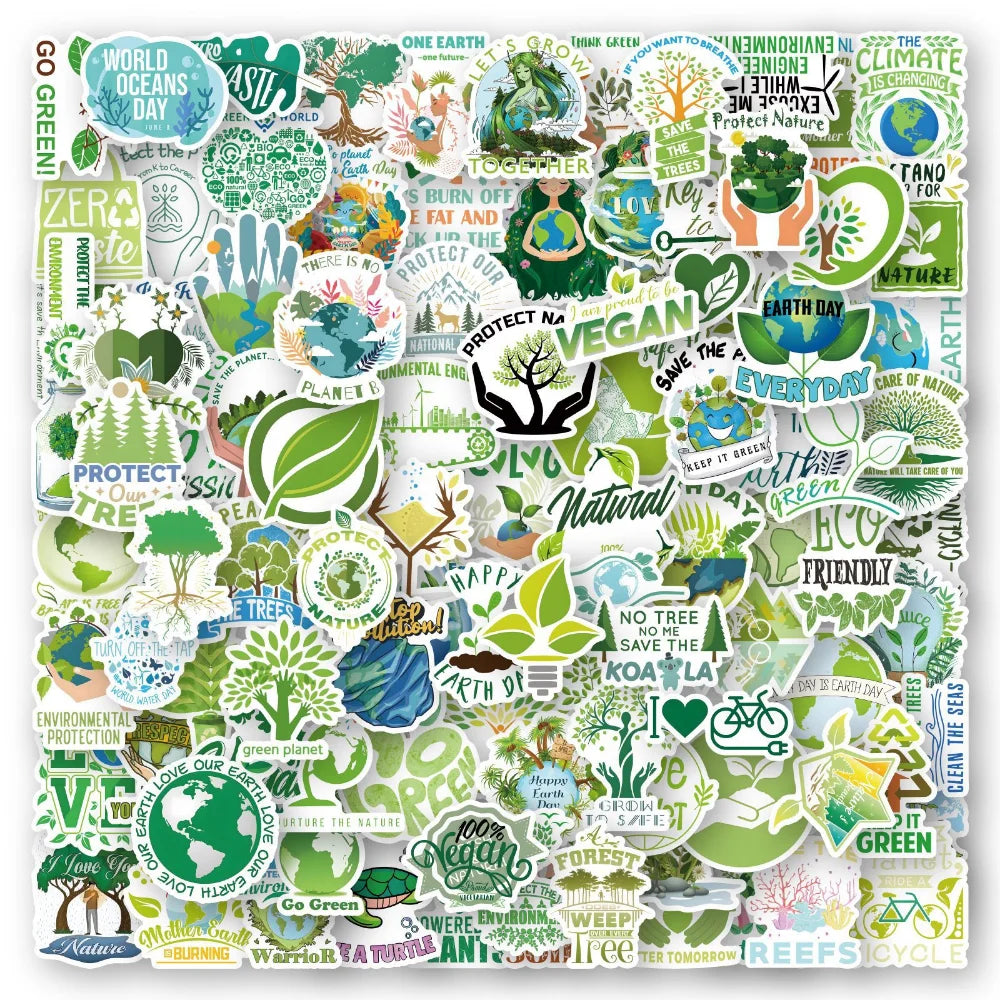 100PCS Earth Environmental Protection Signs Stickers Pegatinas Nature Green Protect DIY Luggage Guitar Laptop Graffiti Sticker (ONLINE ORDER ONLY)
