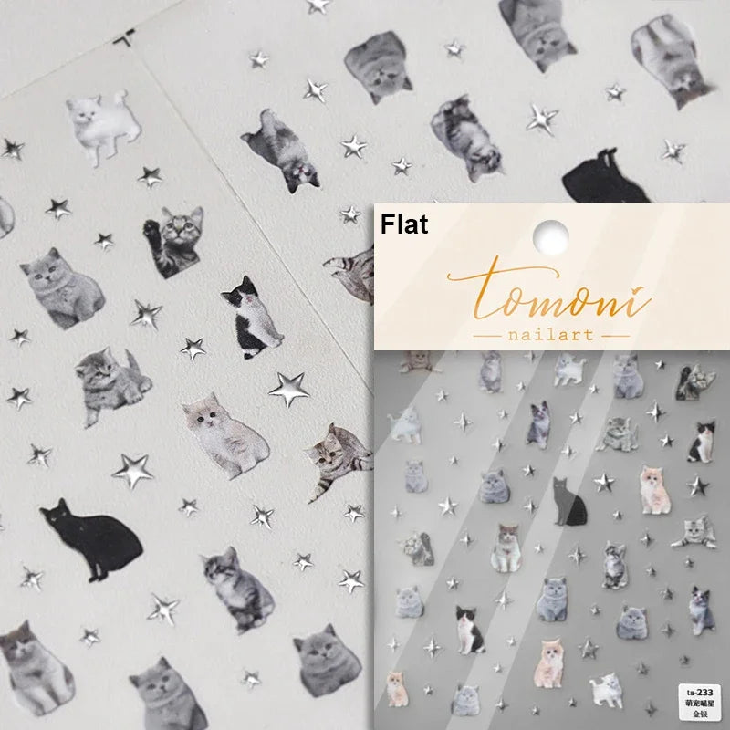 White Halo Dyeing Cat Face Cup Black Orange Toy Umbrella Love Heart Kitty Cake Embossed Relief Nail Art Stickers Manicure Decals (ONLINE ORDER ONLY)