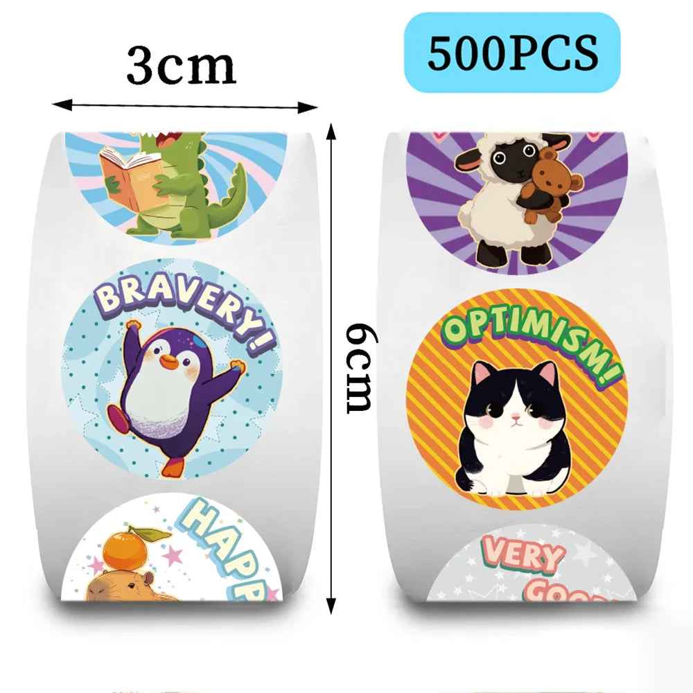 500PCS Animal Slogans Stickers Per Roll-Perfect for Children's Reward Laser Stickers Wall Crafts and Classroom Supplies (ONLINE ORDER ONLY)