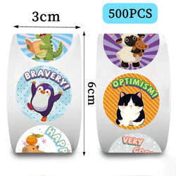 500PCS Animal Slogans Stickers Per Roll-Perfect for Children's Reward Laser Stickers Wall Crafts and Classroom Supplies (ONLINE ORDER ONLY)