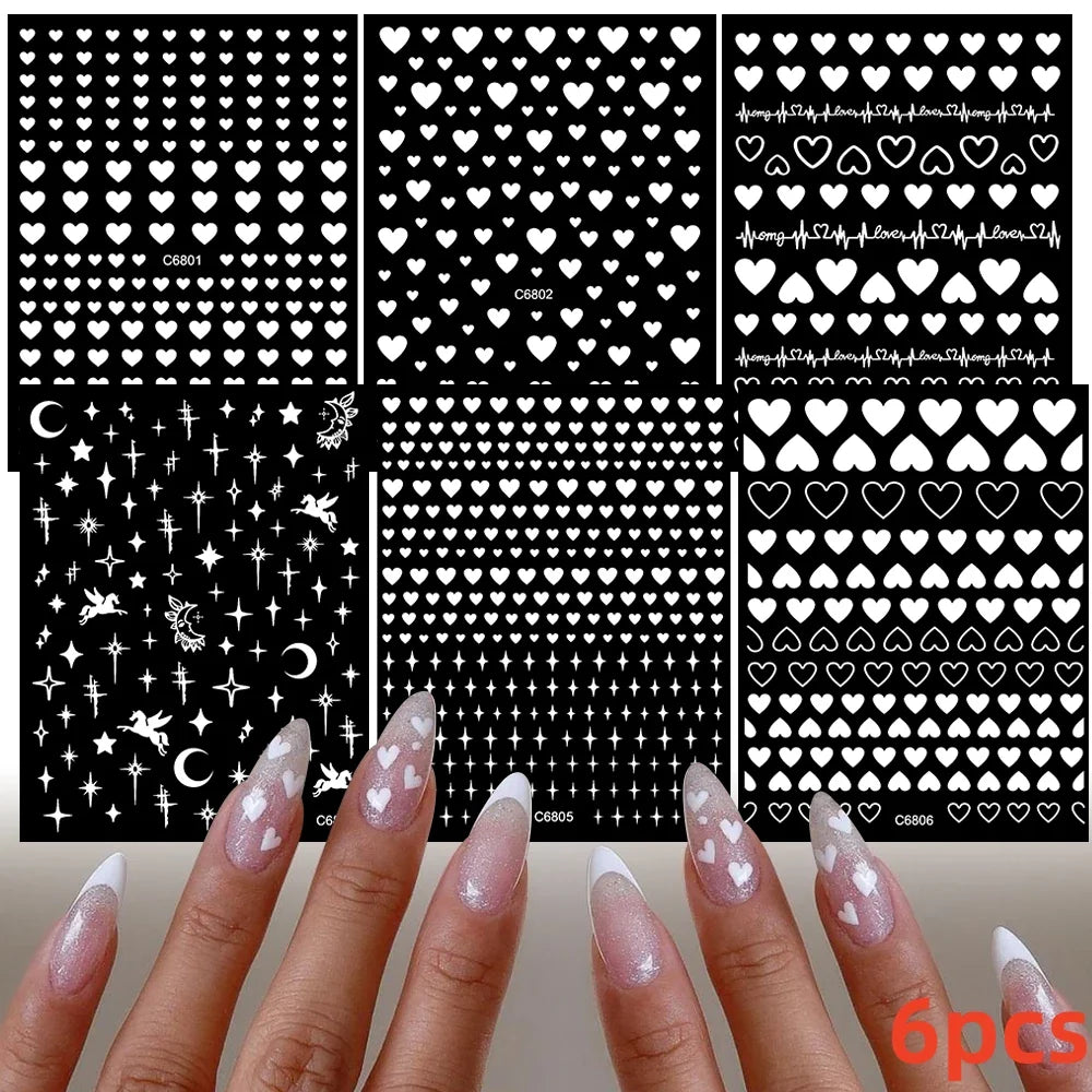 6pcs Mirror Silver Star 3D Nail Sticker Holographic Heart/Moon/Cross Design Self-Adhesive Decal Manicure Art Supplies Decoration (ONLINE ORDER ONLY)