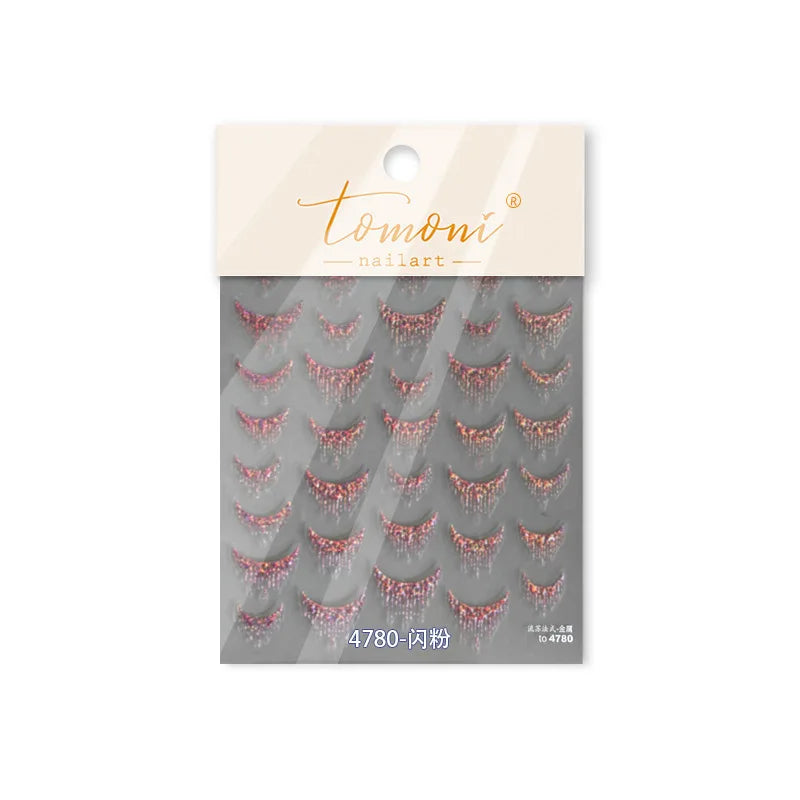 French Romantic Tassel Crescent Moon Laser Charming Gold Silver Arc Self Adhesive Nail Art Stickers Hot Stamping Manicure Decals (Online Order Only)