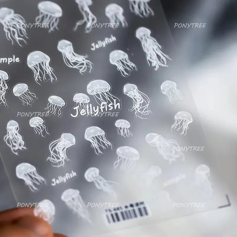Jellyfish Schools of Fish Shoal Mermaid Tail Seahorse Dreamy Ocean Starfish Shell Coral Adhesive Nail Art Sticker Manicure Decal (ONLINE ORDER ONLY)