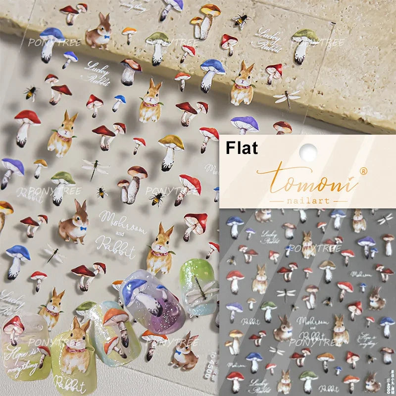 Cute Colored Mushrooms Water Bubbles Umbrella-shaped Plant Various Shapes Fungi Lovely Adhesive Nail Art Stickers Manicure Decal (ONLINE ORDER ONLY)