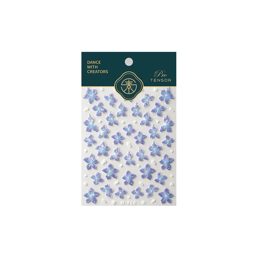 Charming Dreamy Shiny Jelly Blue Gradient Lily Flowers Rose Petal White Dot Chinese Colorful Nail Art Stickers Manicure Decals (ONLINE ORDER ONLY)