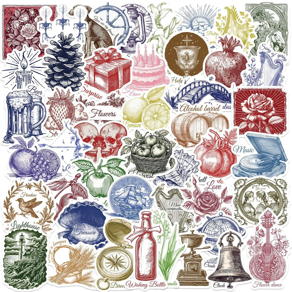 Vintage Pattern Stickers for Phone Laptop Luggage Skateboard Decals (ONLINE ORDER ONLY)