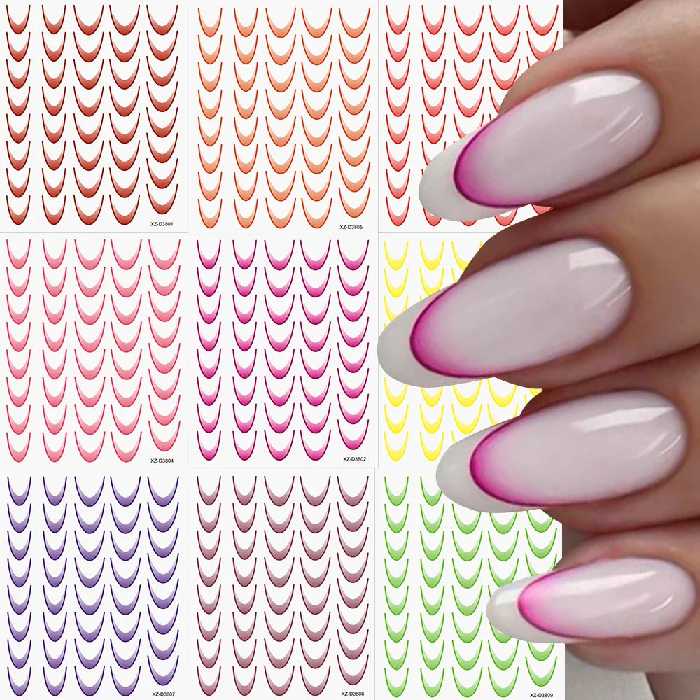 9/18pcs Gradient Color Line Design Nail Art Stickers 3D Dopamine Y2K French Nail Decals Self-Adhesive Ombre Manicure Decor Foils (Online Order Only)