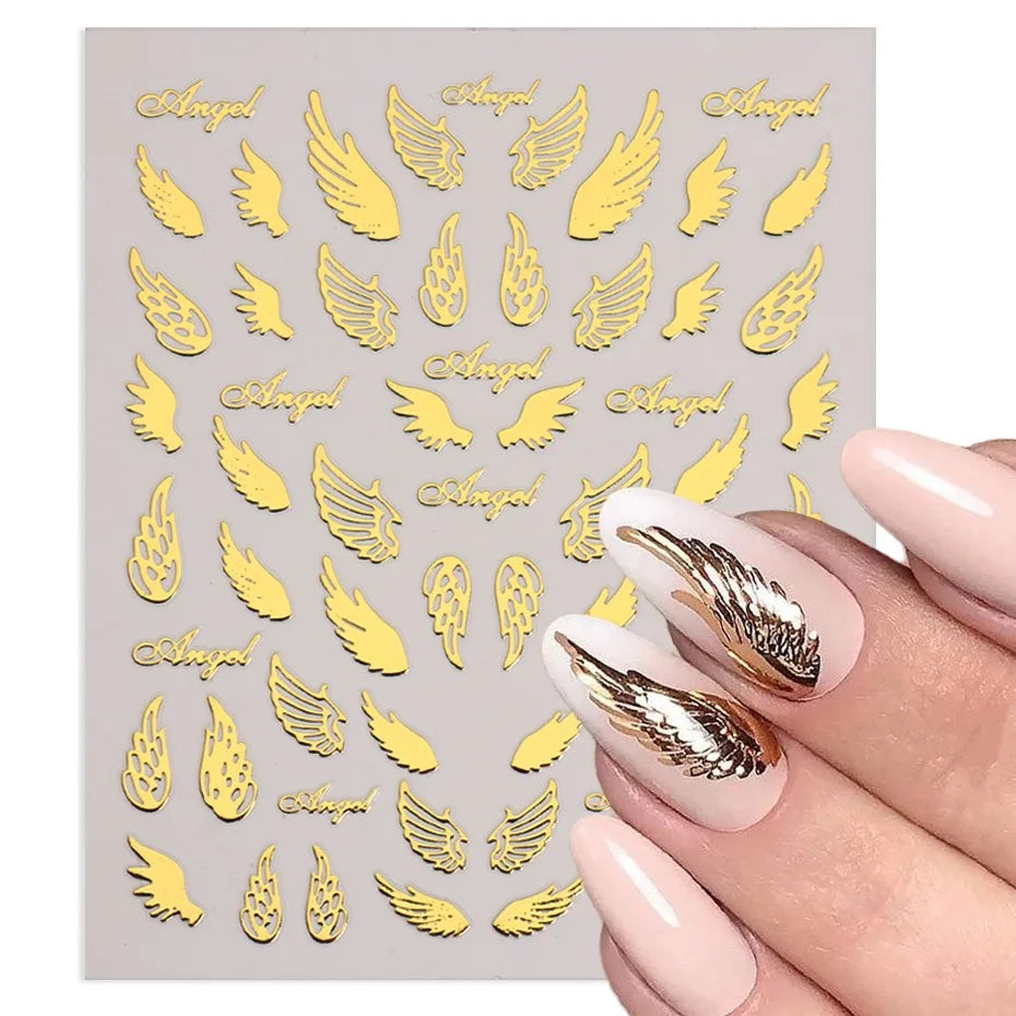 Gold Silver Wing Nail Art Stickers 3D Metal Chain Heart Love Sun Moon Star Gel Polish Adhesive Manicure Slider Decor Accessories (ONLINE ORDER ONLY)
