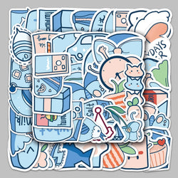 50Pcs Cartoon Blue Graffiti Stickers for Helmet, Wall, DIY Decoration (Online Order Only)